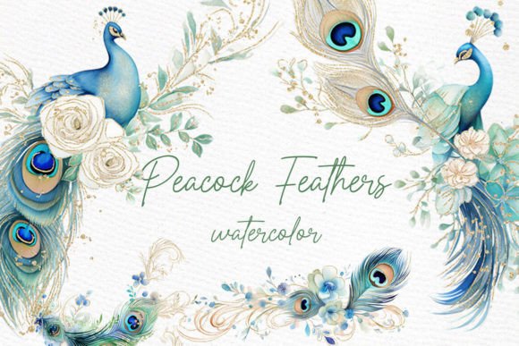 Watercolor Peacocks Flowers Clipart Gold: A Versatile Design Asset