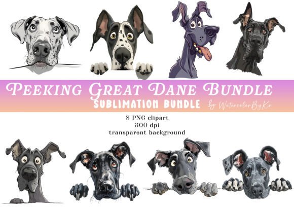 Watercolor Peeking Great Dane Dog Bundle