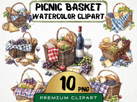 Watercolor Picnic Basket Clipart