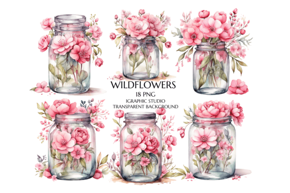 Watercolor Pink Flowers in Vase