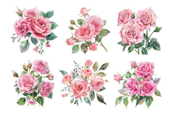 Watercolor Pink Roses Bouquet: A Font with Floral Grace