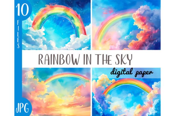 Watercolor Rainbow in the Sky Clipart for Design Projects