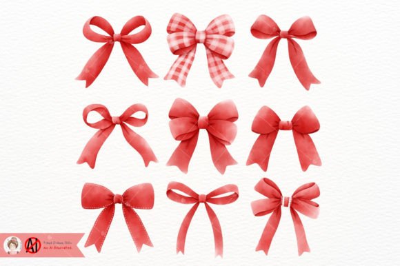 Watercolor Red Coquette Ribbon Clipart