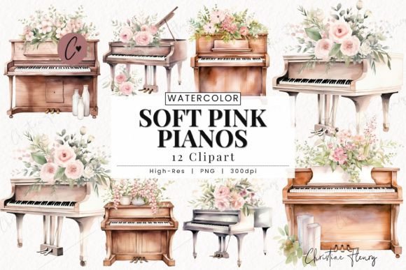 Watercolor Soft Pink Pianos in Brand Design