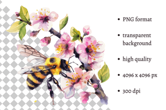 Watercolor Spring Bees Flowers PNG: A Design Asset That Brings Nature to Life