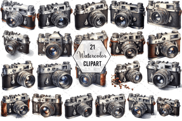 Watercolor Vintage Camera Art Bundle