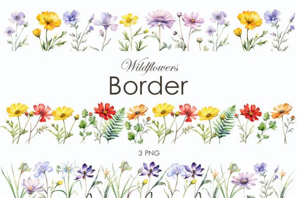 Watercolor Wildflowers Borders PNG
