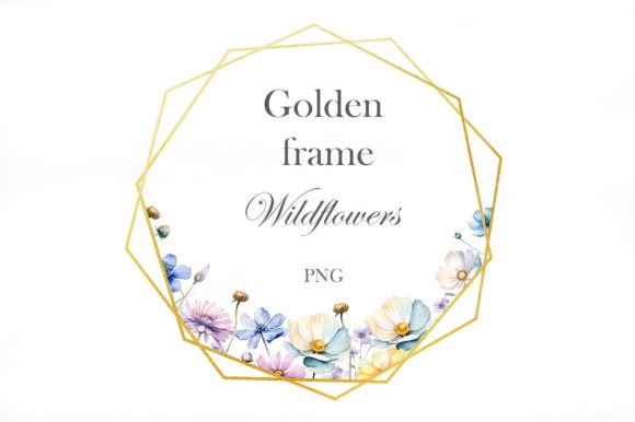 Watercolor Wildflowers Frame with Gold Accents